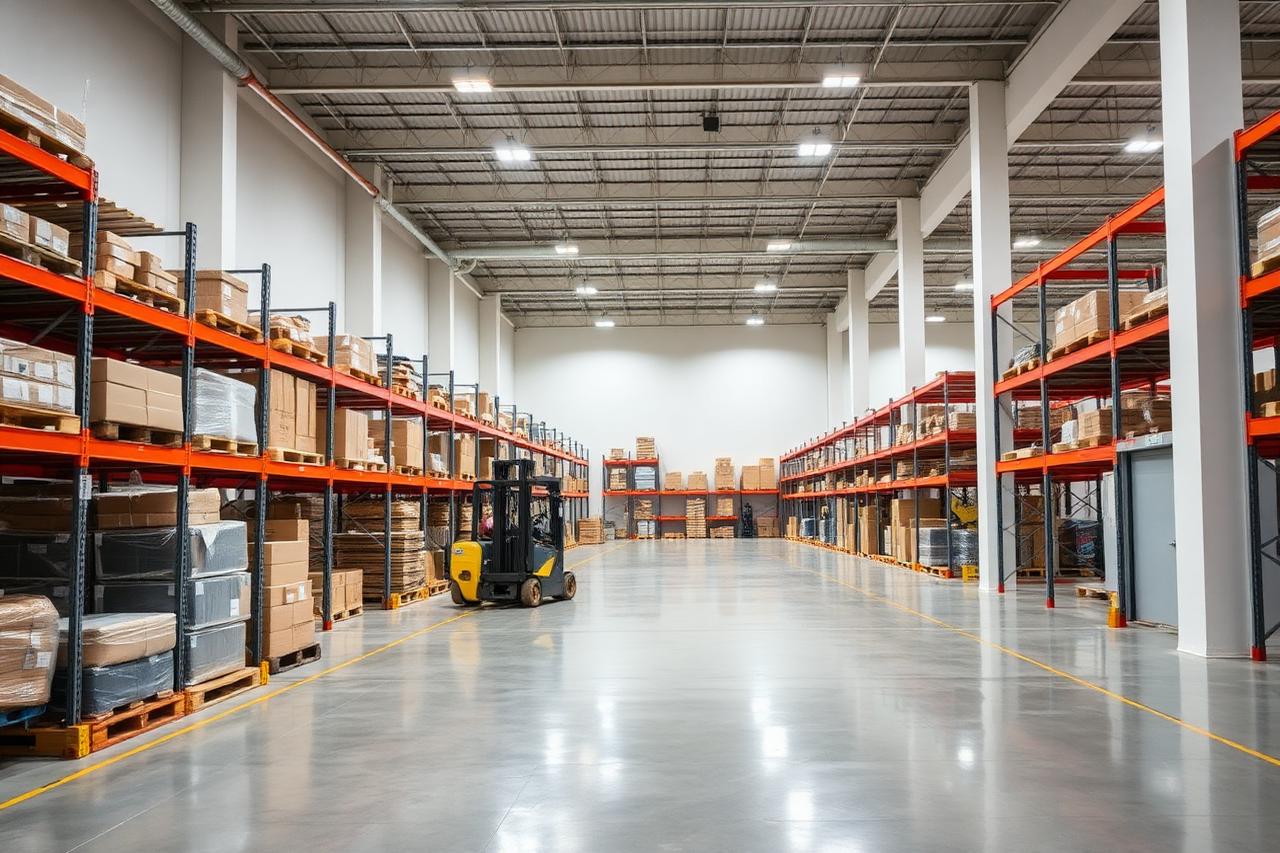 Warehouse racking with palletised goods